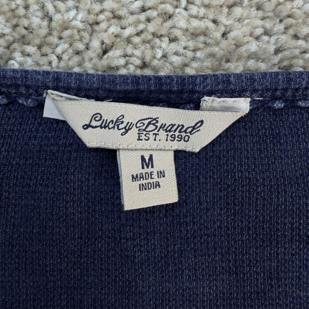 Lucky Brand Shirt Womens Medium Blue Thermal Henley Long Sleeve Embroidered Knit - Picture 2 of 8